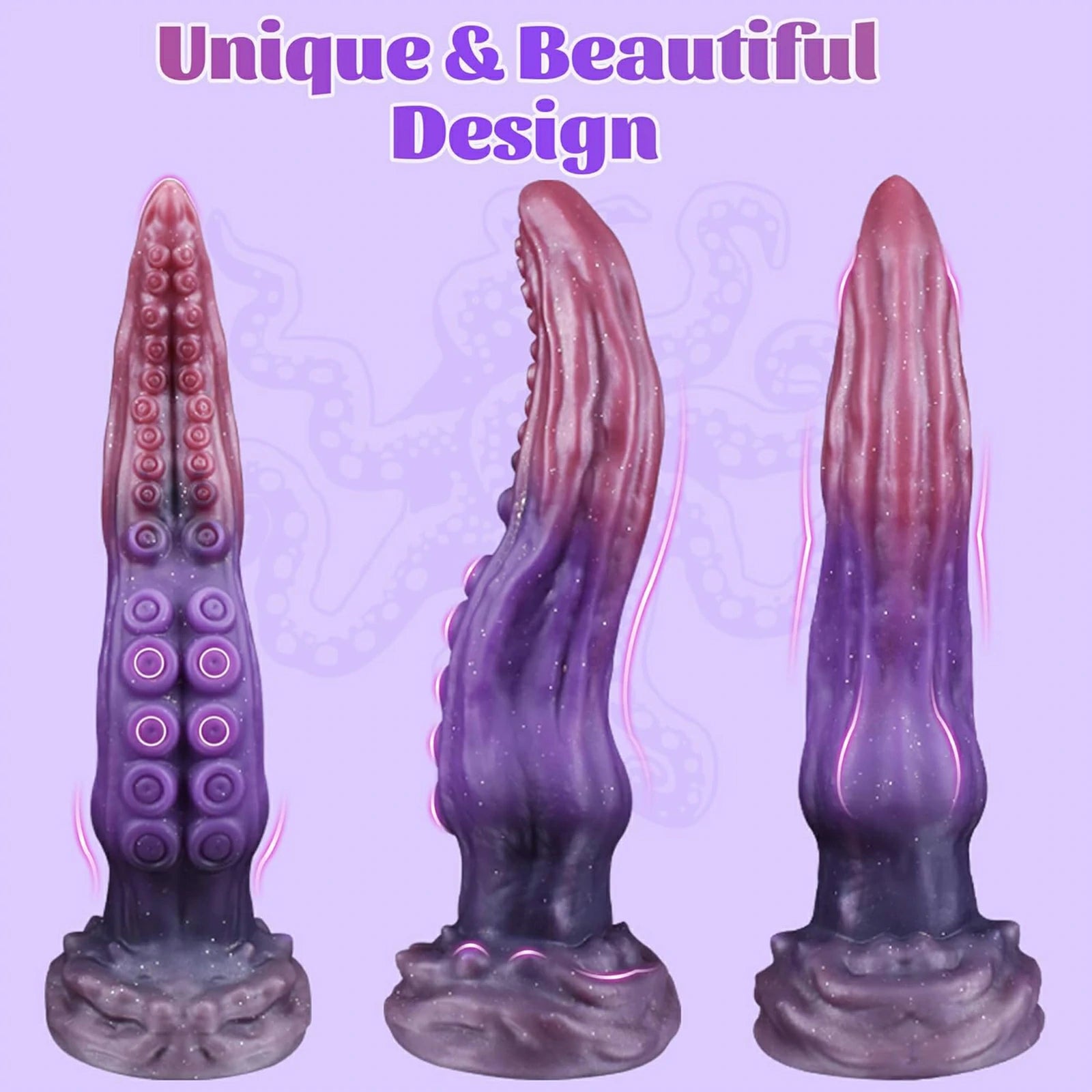 10 Inch Tentacle Dildo Silicone Pink Purple Gradient Suction Base Textured Suckers