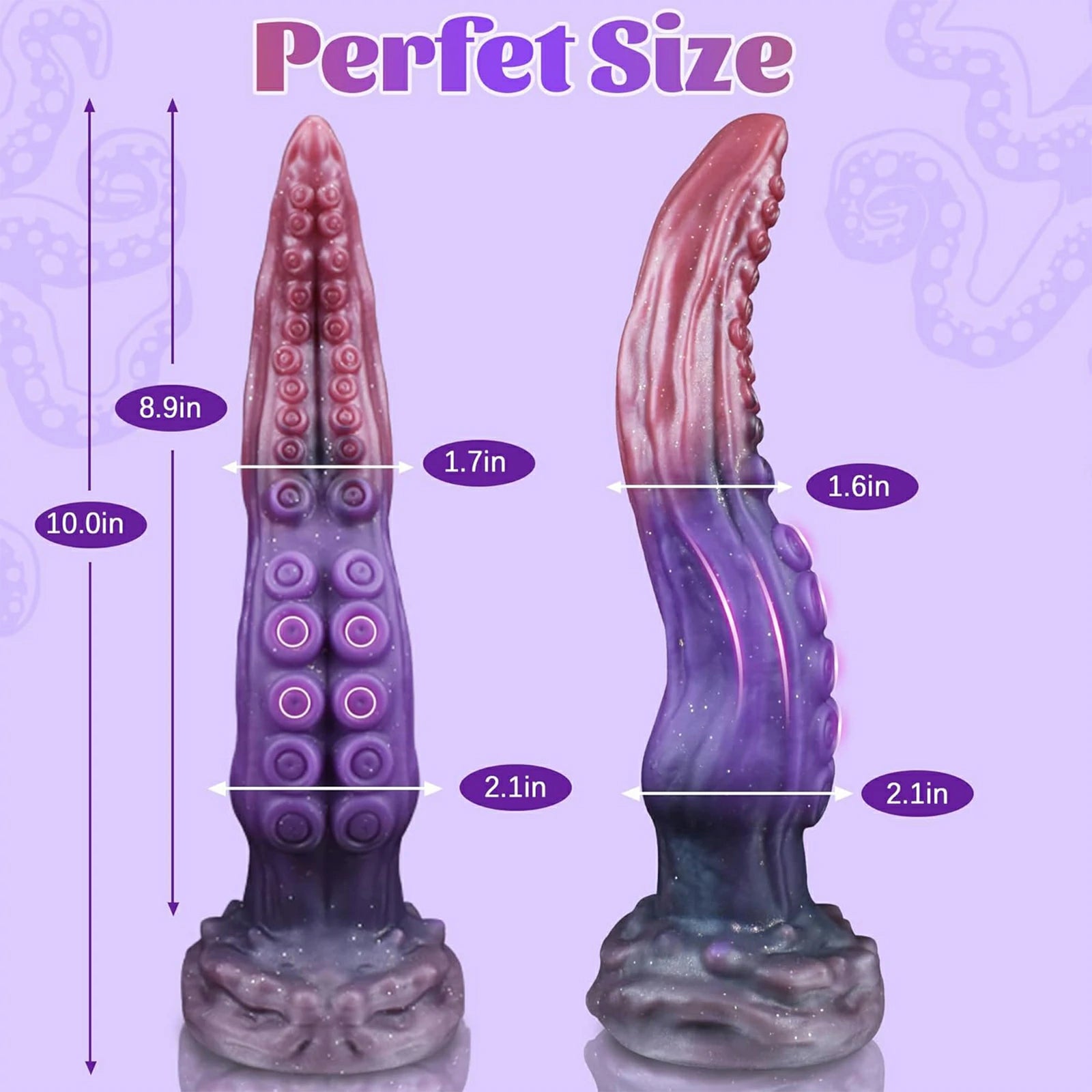 10 Inch Tentacle Dildo Silicone Pink Purple Gradient Suction Base Textured Suckers