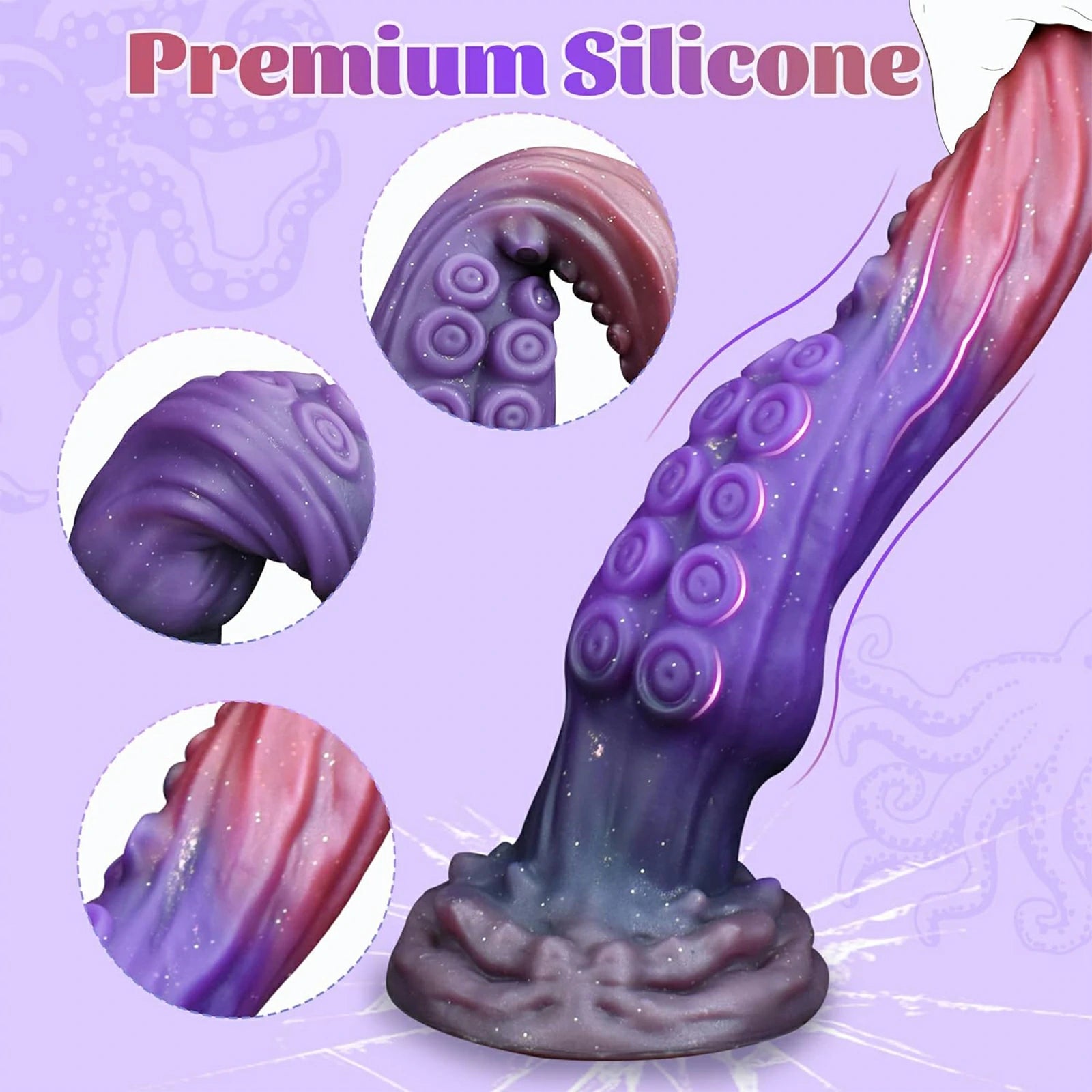 10 Inch Tentacle Dildo Silicone Pink Purple Gradient Suction Base Textured Suckers