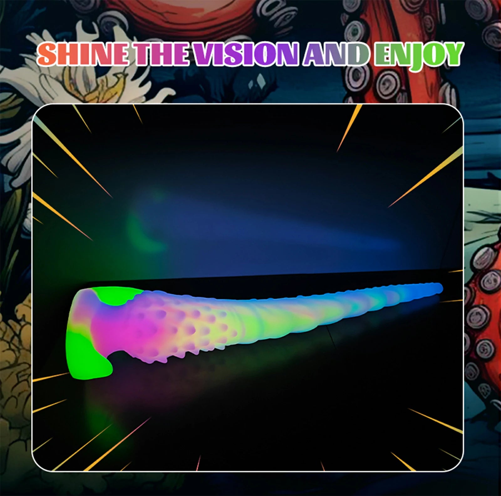 17.5 Inch Fantasy Tentacle Dildo Glow in the Dark Spiked Texture Anal Vaginal Play
