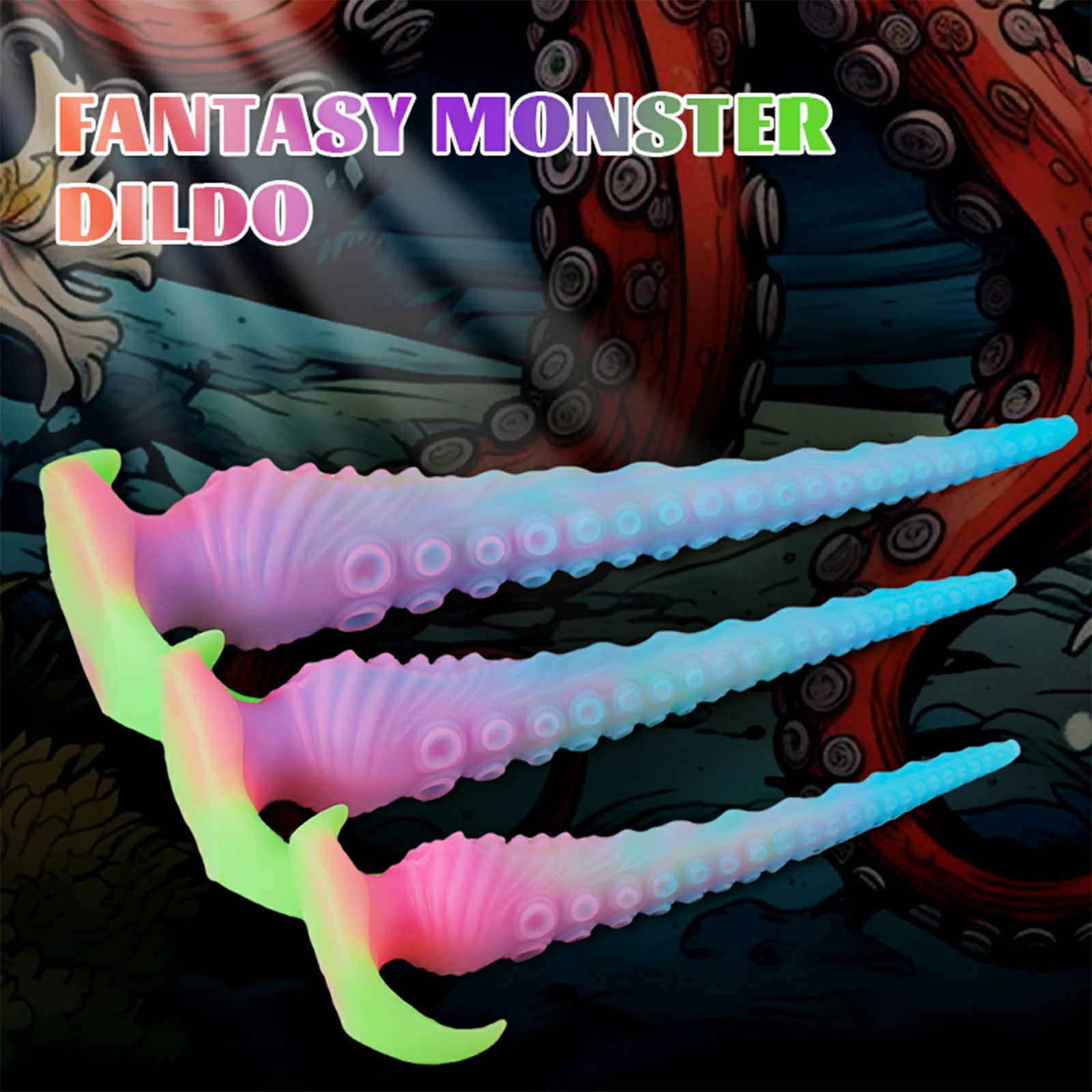 17.5 Inch Fantasy Tentacle Dildo Glow in the Dark Spiked Texture Anal Vaginal Play