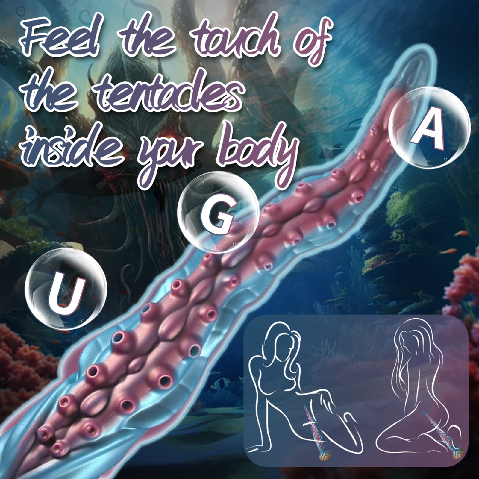 19.68 Inch Lovecraftian Blue Gold Octopus Dildo Tentacle Veins Suction Base