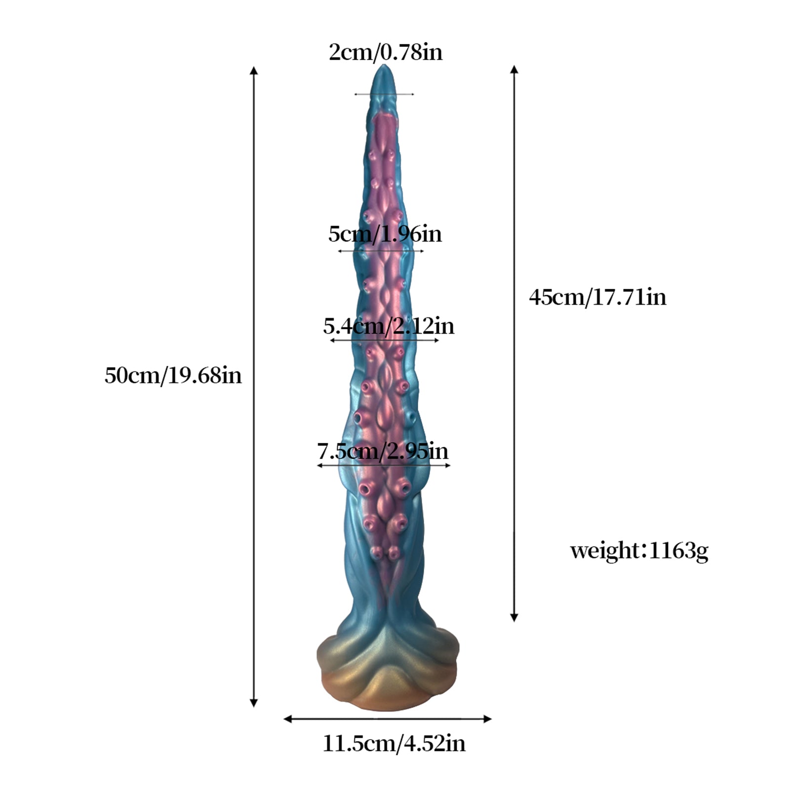 19.68 Inch Lovecraftian Blue Gold Octopus Dildo Tentacle Veins Suction Base