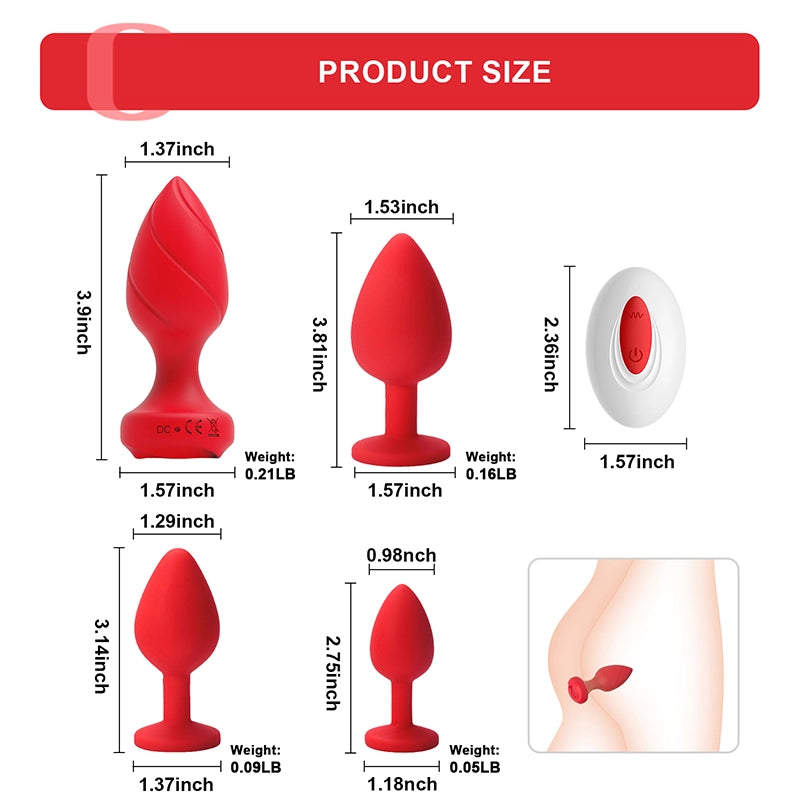 4PCS Remote Control Butt Plug Set With 10 Vibrating Modes