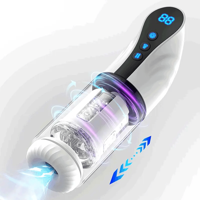 9 Sucking Rotating Thrusting Deep Insertion Auto Stroker with Handle