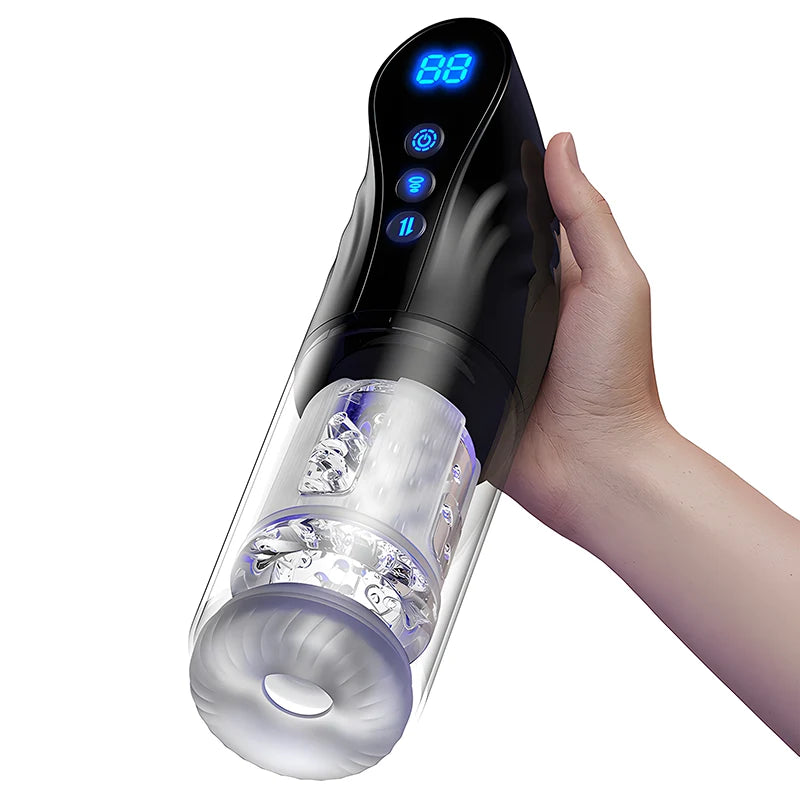 9 Sucking Rotating Thrusting Deep Insertion Auto Stroker with Handle