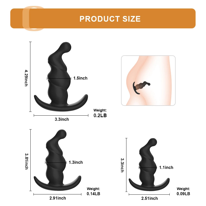 3Pcs Spiral Silicone Butt Plugs Set