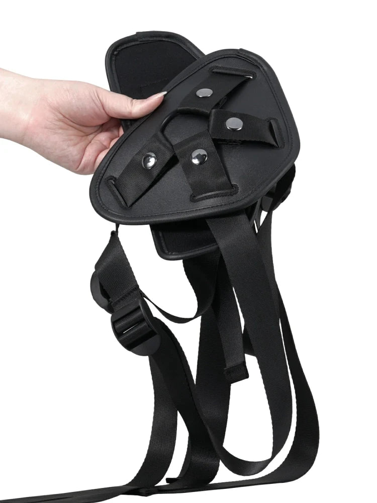 Black Leather Strap-On Harness with Adjustable Fit for Suction Cup Dildo