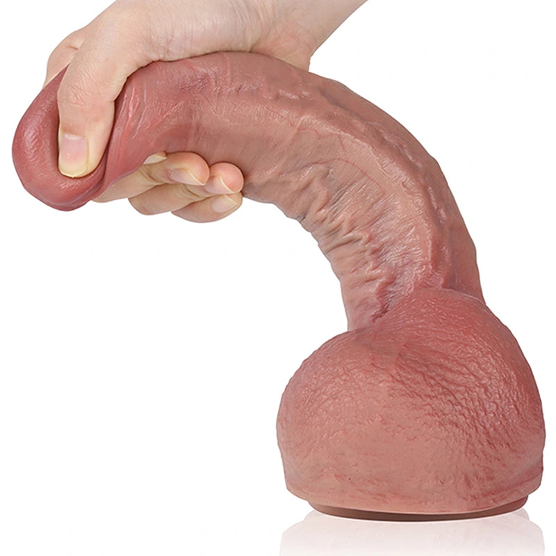 9.25" Flesh Silicone Dildo with Big Balls & Flexible Keel