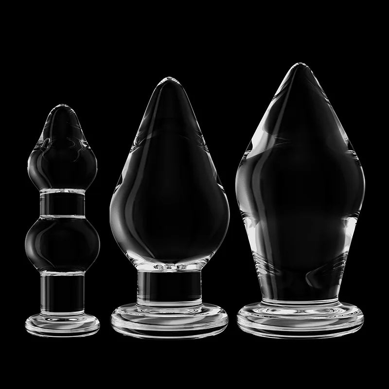 3Pcs Huge Transparent Glass Butt Plug