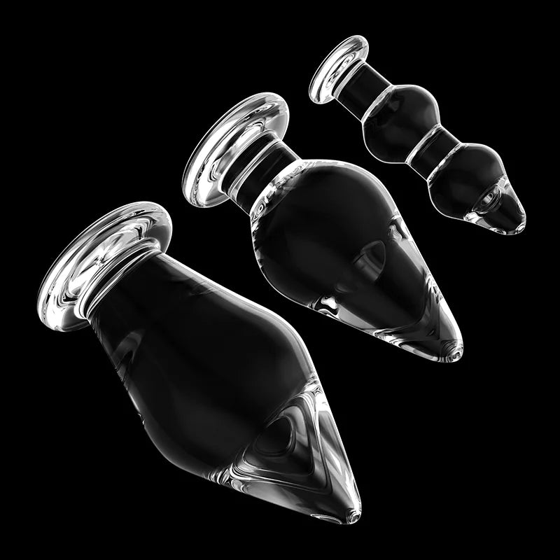 3Pcs Huge Transparent Glass Butt Plug