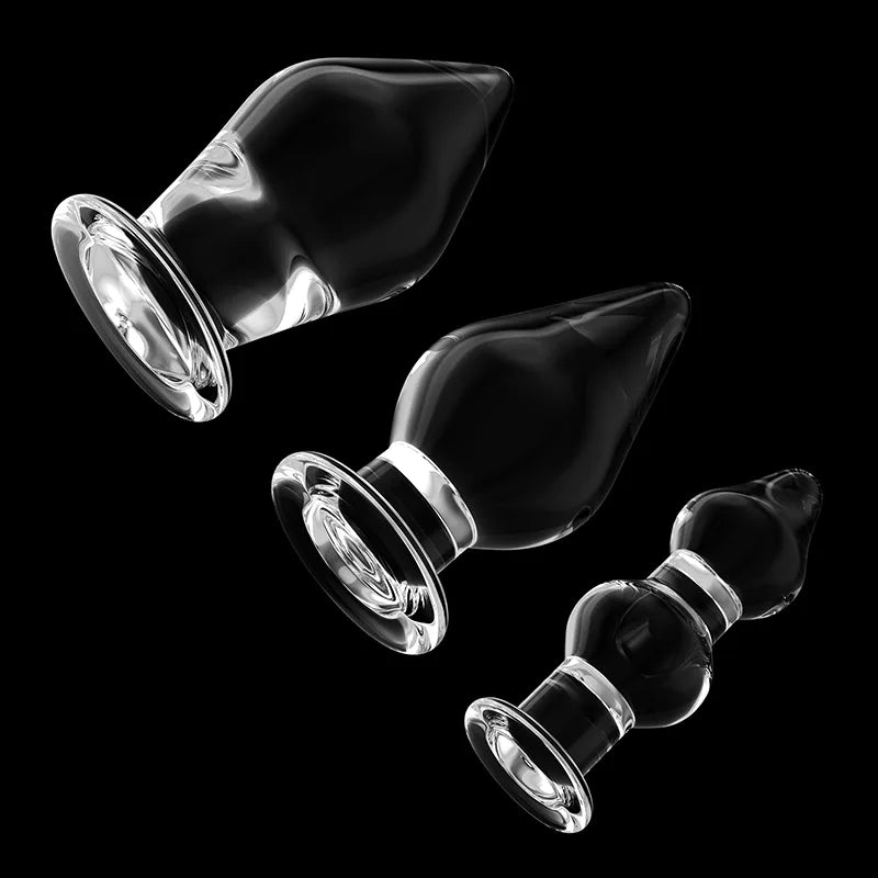3Pcs Huge Transparent Glass Butt Plug