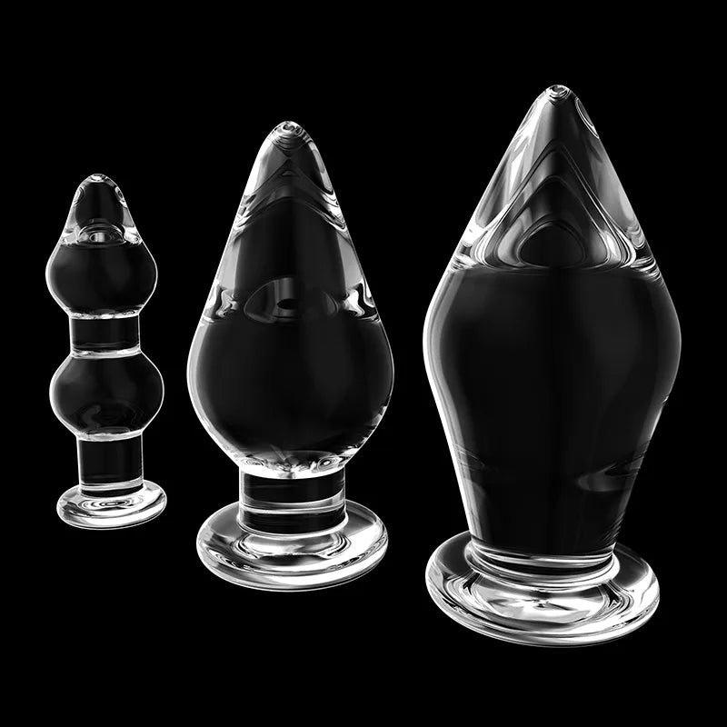 3Pcs Huge Transparent Glass Butt Plug