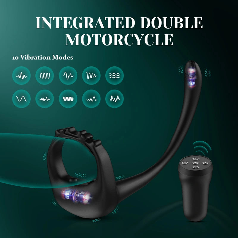 Adjustable Penis Ring with 10 Vibration & Strap On Prostate Stimulator
