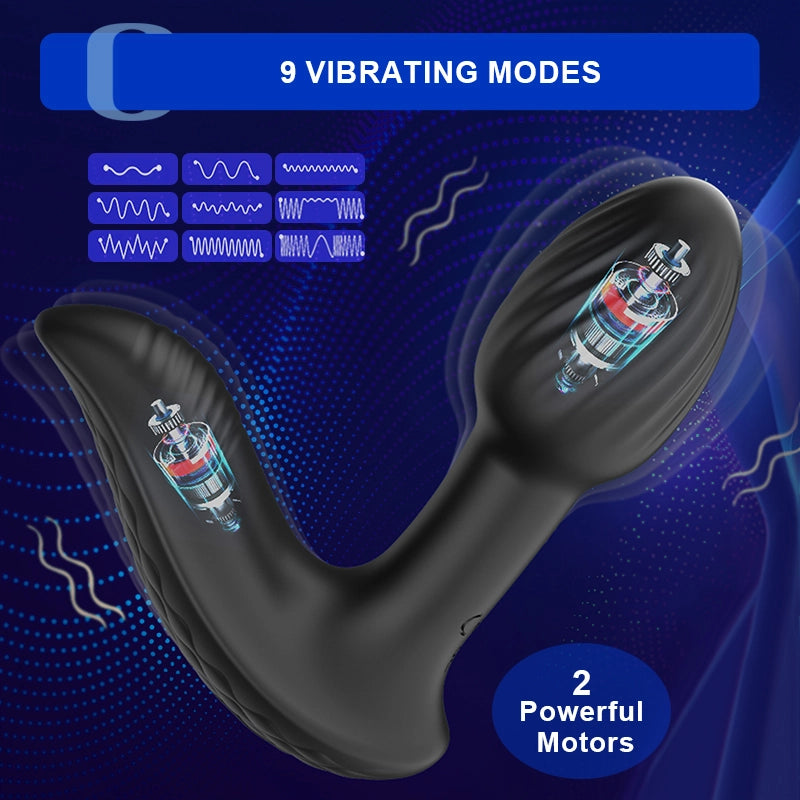 9 Vibration & Rotation Modes Remote Control Silicone Butt Plug