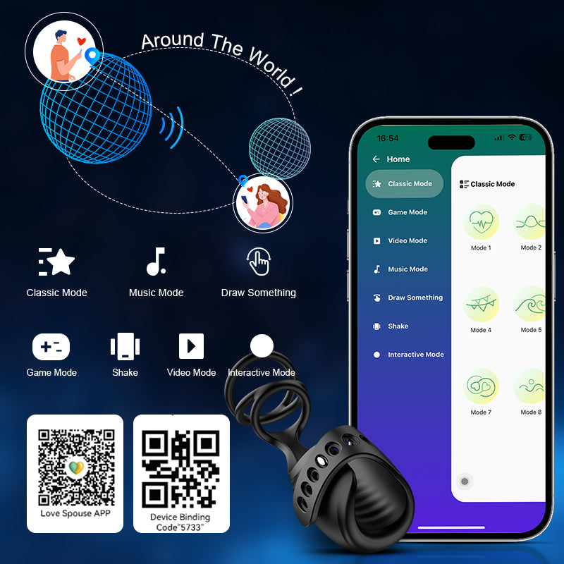 Glans Trainer with App Control 9 Vibration Modes & Adjustable Flexible Penis Ring