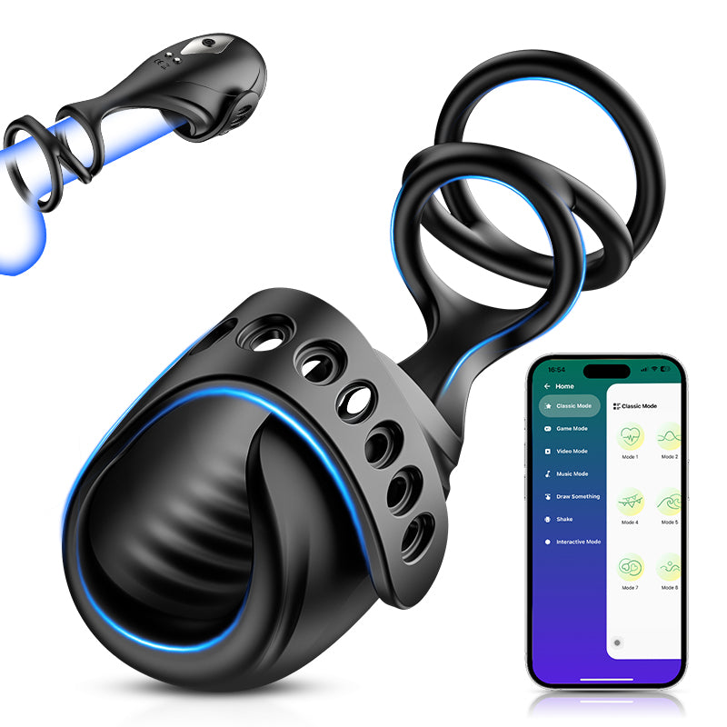 Glans Trainer with App Control 9 Vibration Modes & Adjustable Flexible Penis Ring