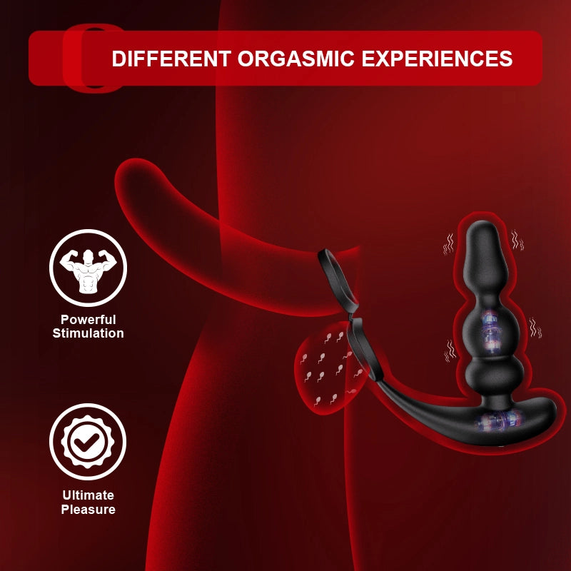 Wearable Beaded Prostate Massager 9 Rotation & Vibration Modes Remote Control