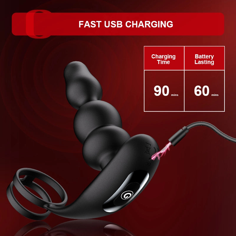 Wearable Beaded Prostate Massager 9 Rotation & Vibration Modes Remote Control