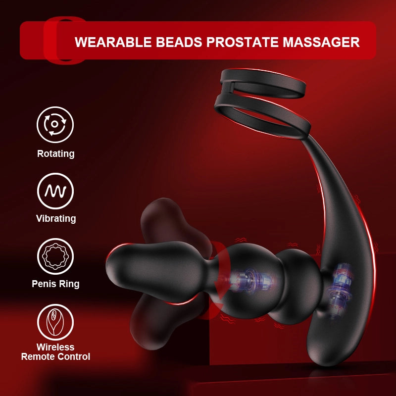 Wearable Beaded Prostate Massager 9 Rotation & Vibration Modes Remote Control