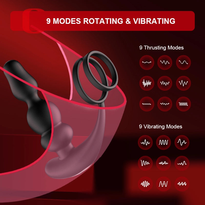 Wearable Beaded Prostate Massager 9 Rotation & Vibration Modes Remote Control