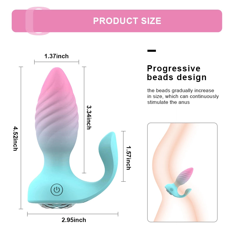 2 In 1 Butt Plug 10 Vibration Remote Control Anal Clitoris Stimulator