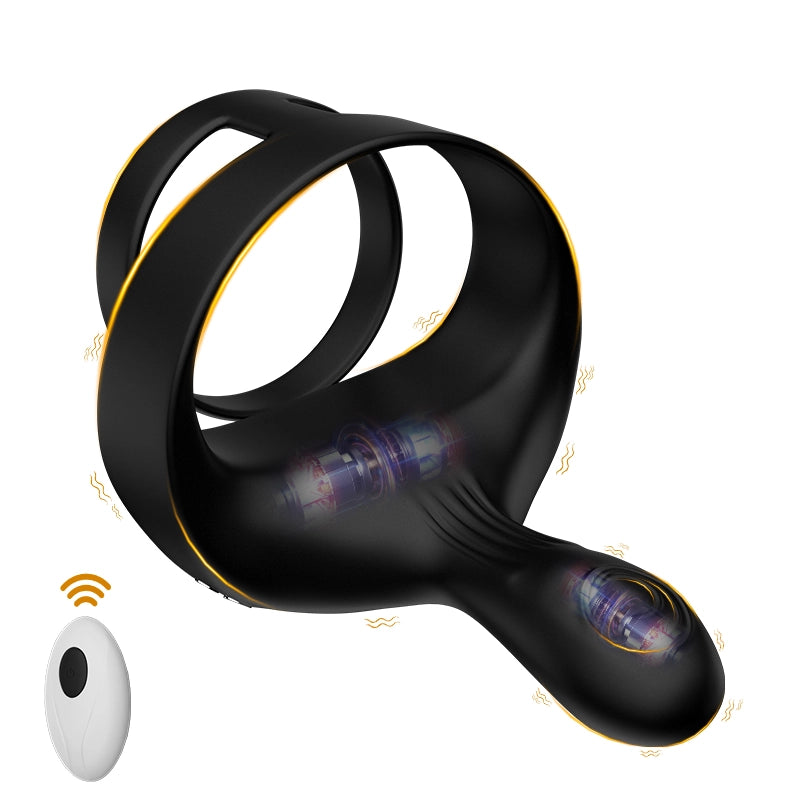Wireless Remote Control Penis Ring With Penis, Testicles & Vaginal Vib
