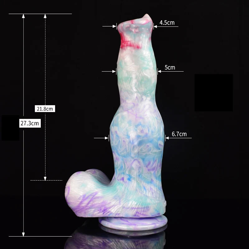 10.74Inch Mixed Color Silicone Dog Dildo with Realistic Testicles