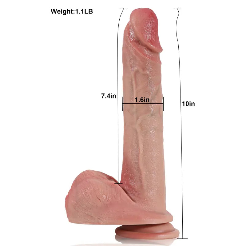 10" Realistic Dual Density Straight Silicone Dildo