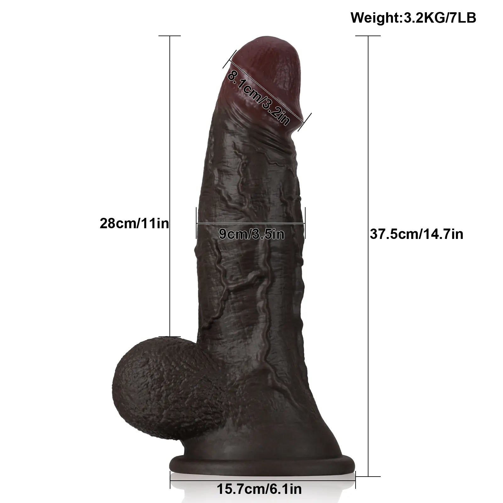 14.7" Lifelike Black Silicone BBC Dildo