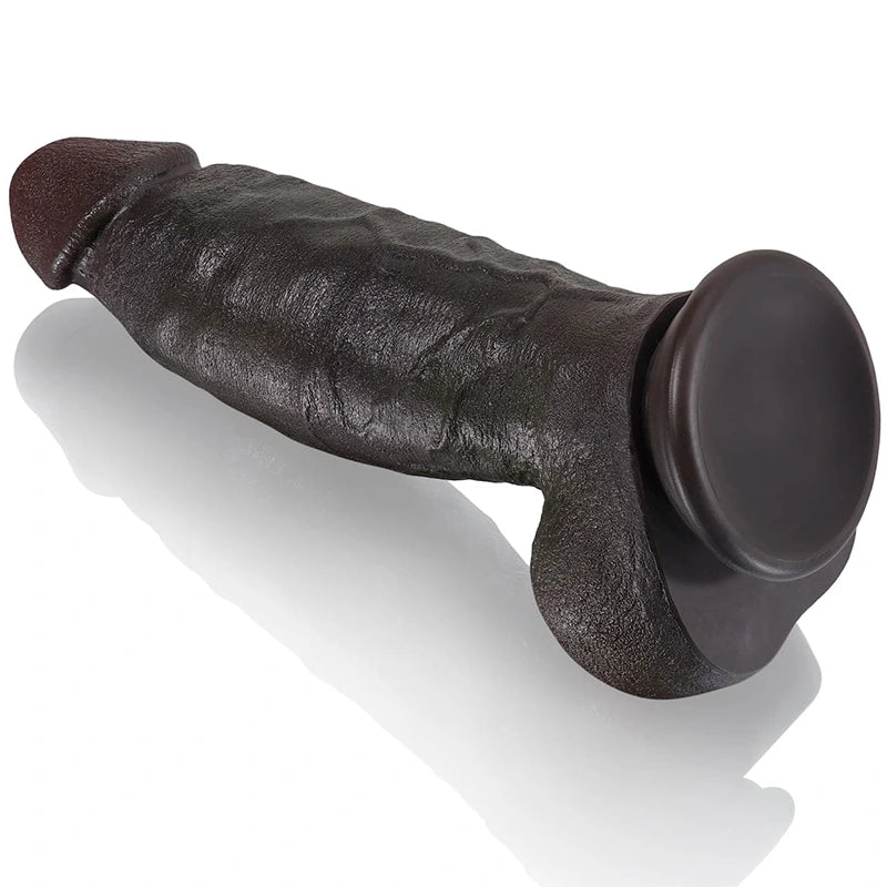 8.6" Lifelike Black Silicone Fat Dildo