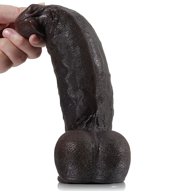 8.6" Lifelike Black Silicone Fat Dildo