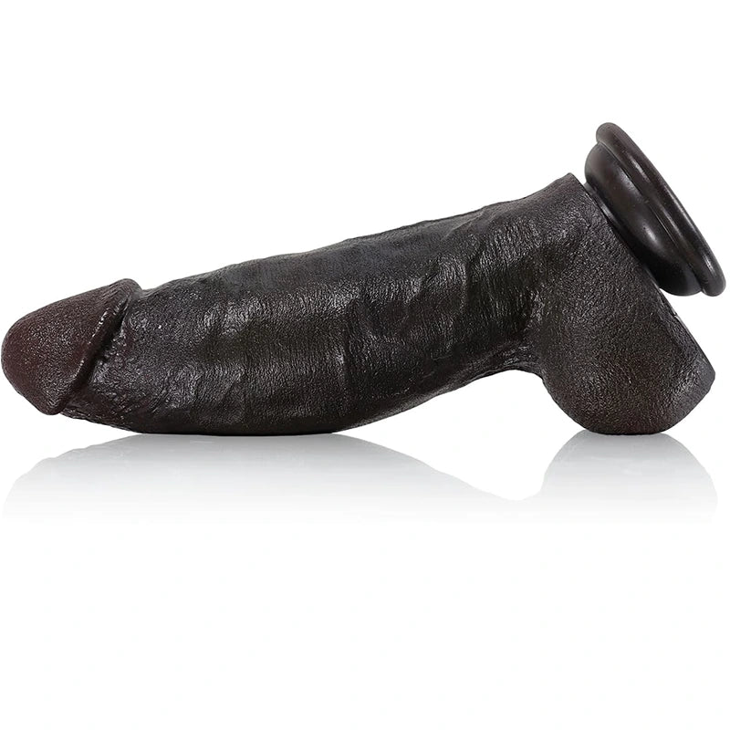 8.6" Lifelike Black Silicone Fat Dildo