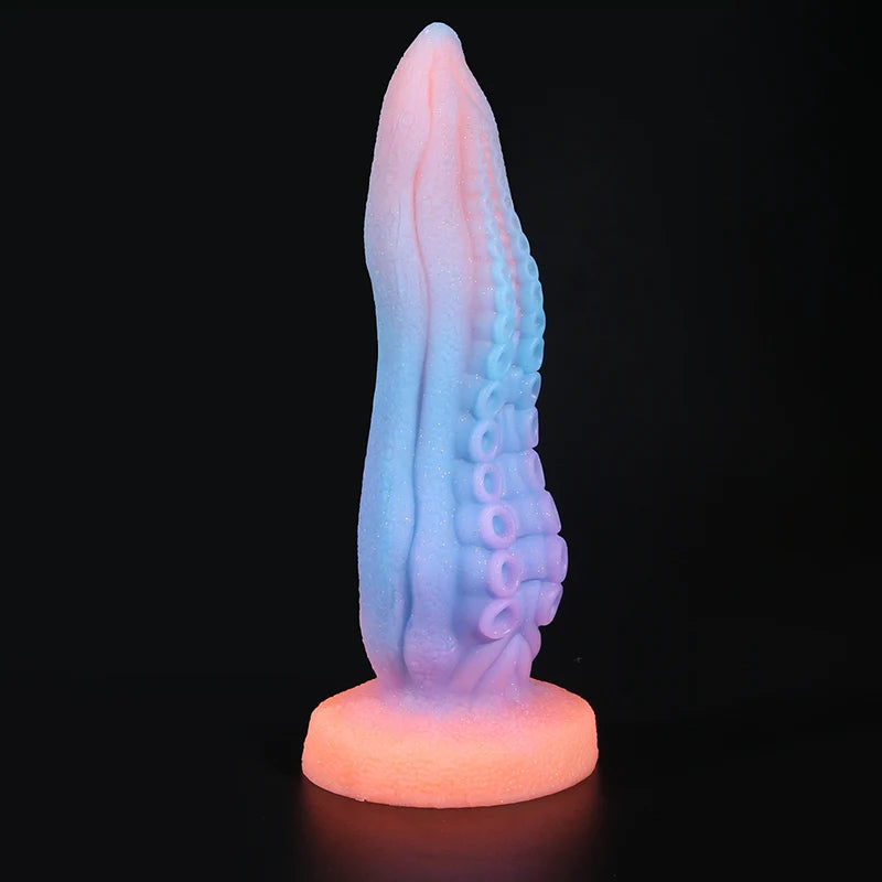 9.25Inch Pink Silicone Octopus Monster Dildo - Luminous Glow-In-The-Dark