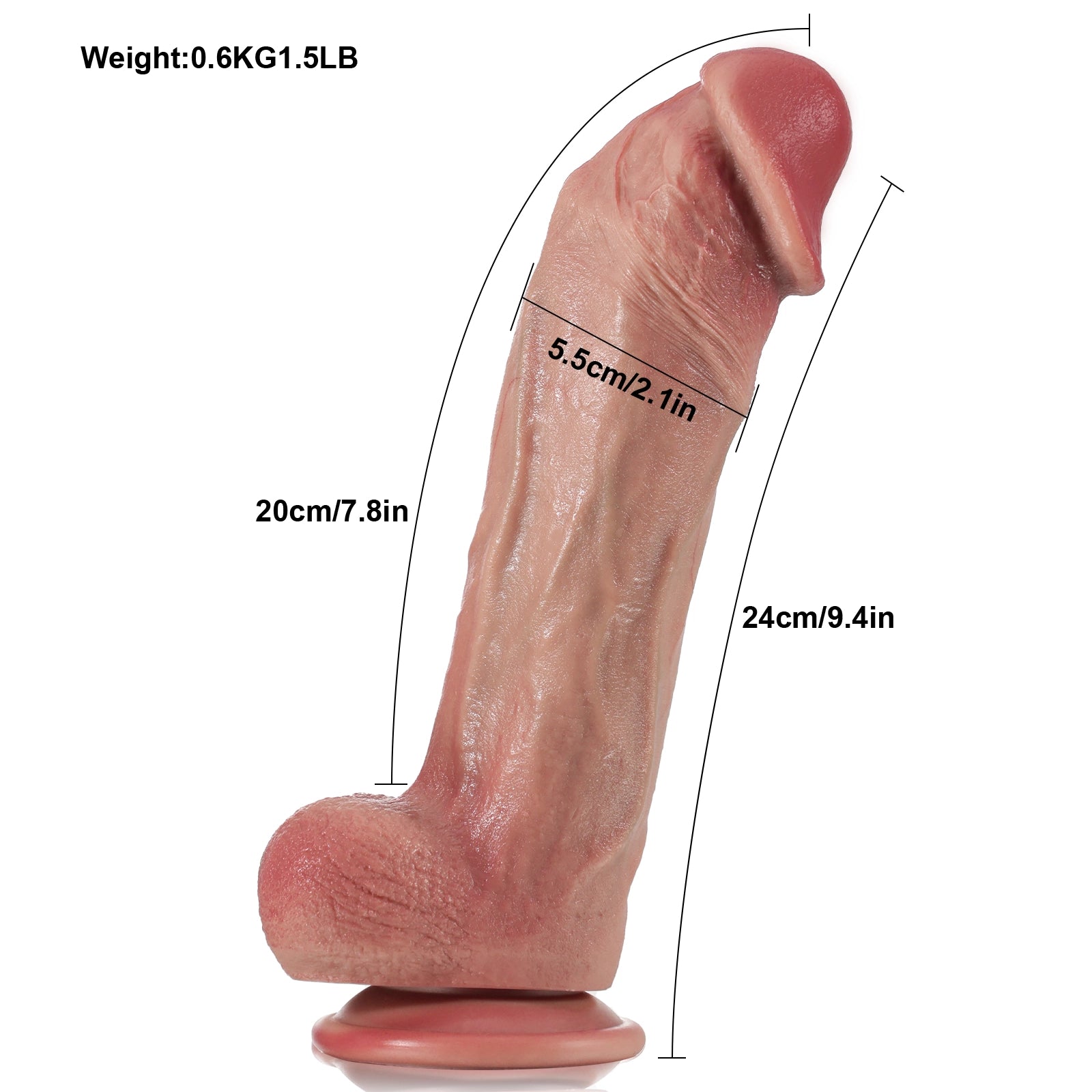 9.4" Thick Curved Silicone G-spot Dildo with Keel