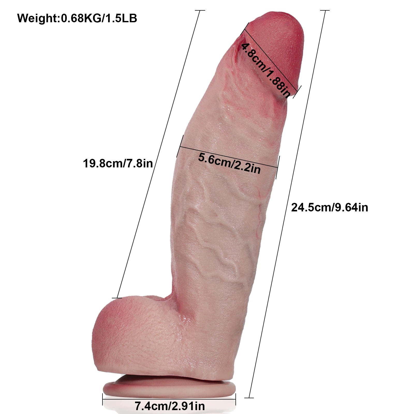 9.6" Realistic Soft Flesh Silicone Like Thick Fat Dildo