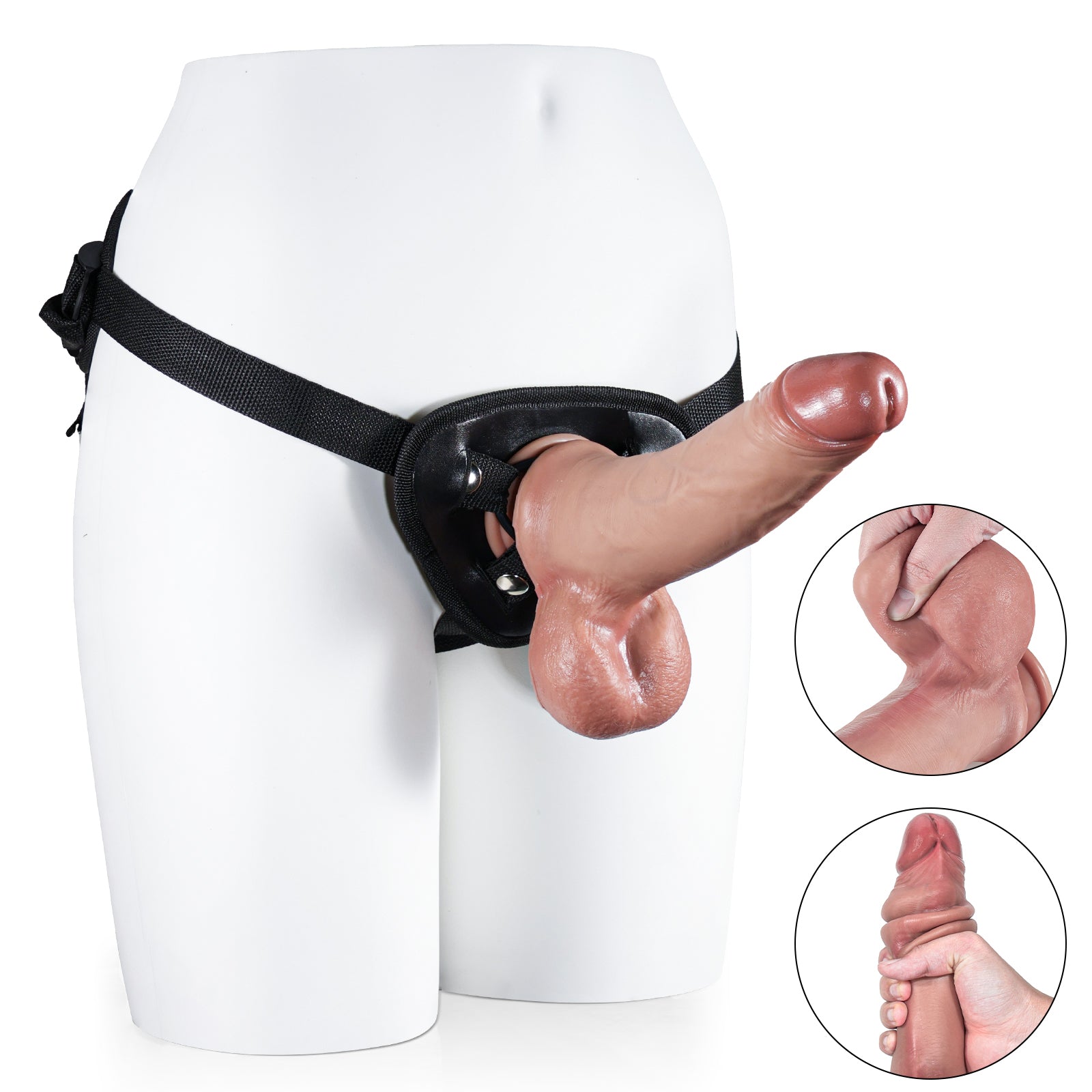 9"  Real Dick Sliding Skin Strap on Dildo With Moving Balls
