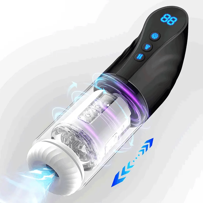 9 Sucking Rotating Thrusting Deep Insertion Auto Stroker with Handle