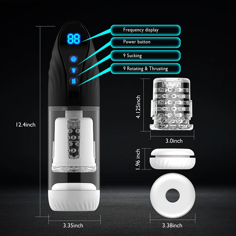 9 Sucking Rotating Thrusting Deep Insertion Auto Stroker with Handle