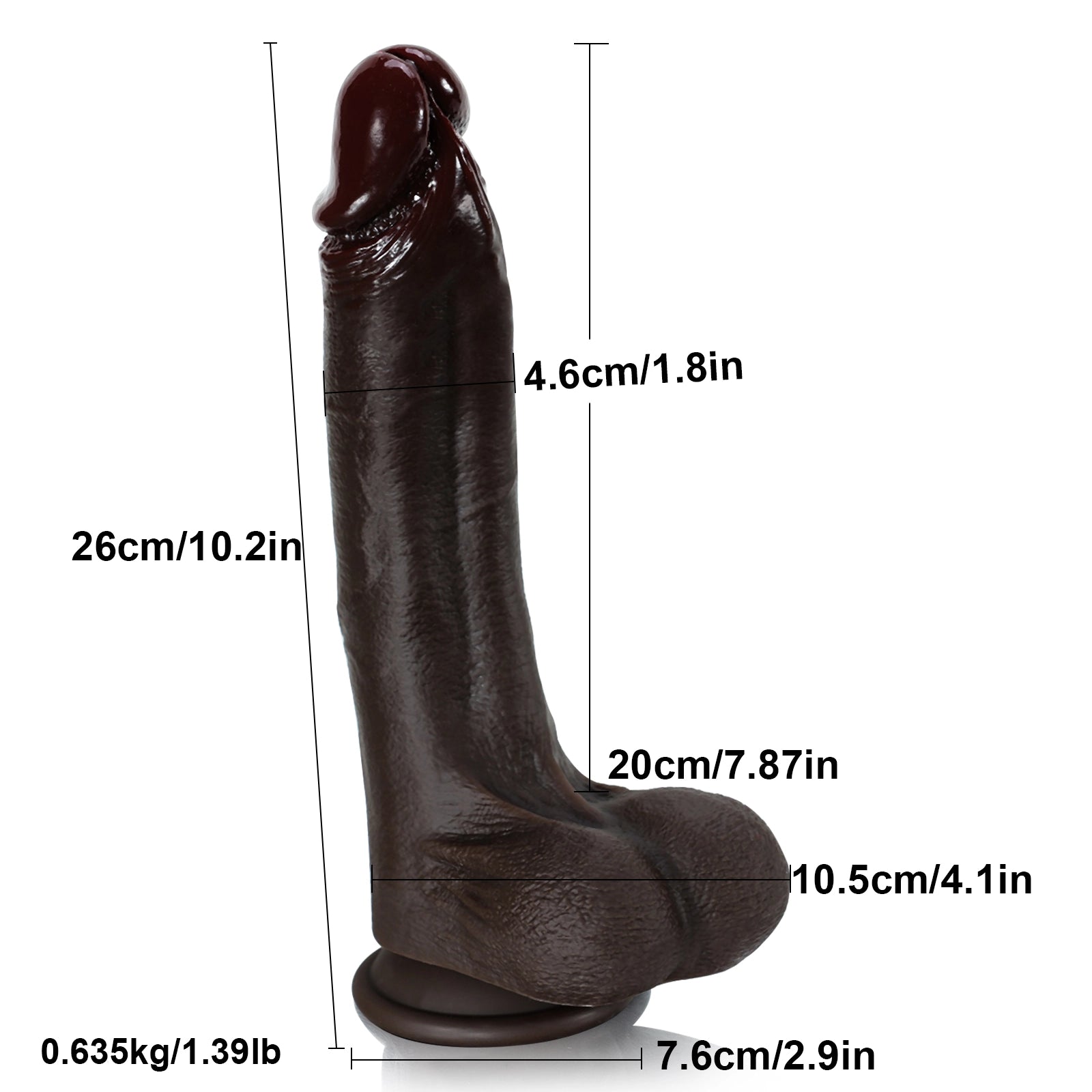 10.2" Lifelike Silicone Black Chocolate Dildo