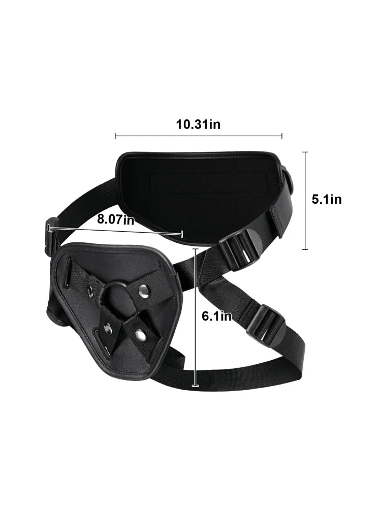 Black Leather Strap-On Harness with Adjustable Fit for Suction Cup Dildo