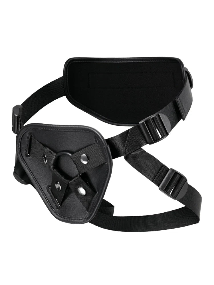 Black Leather Strap-On Harness with Adjustable Fit for Suction Cup Dildo