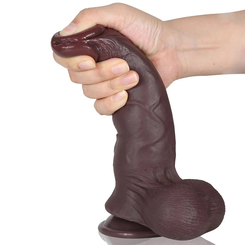 8.46" Black Silicone Sliding Skin Dildo with Movable Balls