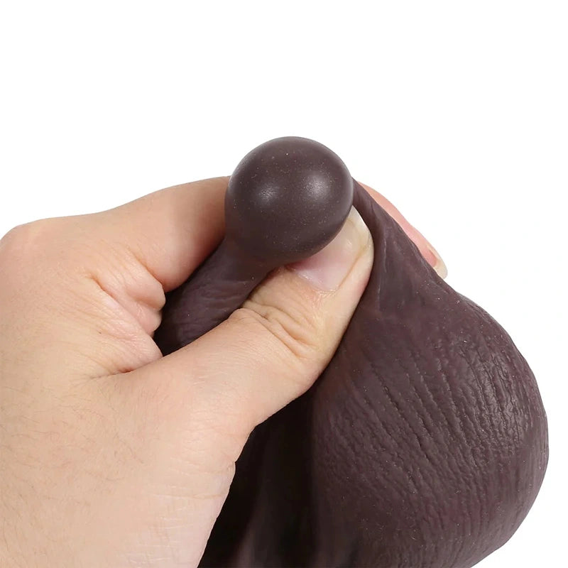 8.46" Black Silicone Sliding Skin Dildo with Movable Balls