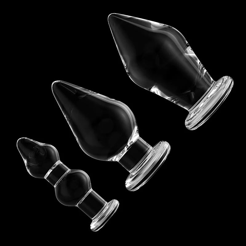 3Pcs Huge Transparent Glass Butt Plug