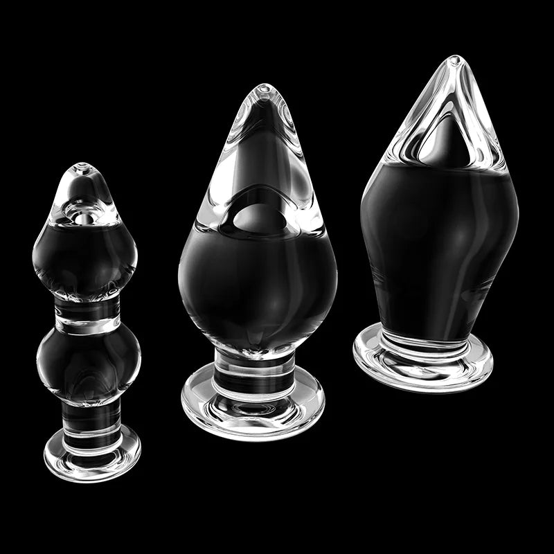 3Pcs Huge Transparent Glass Butt Plug