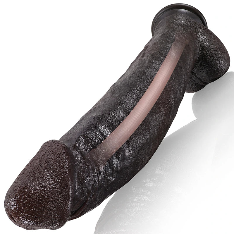 12" Realistic Large Silicone Black Dildo with Flexible Keel