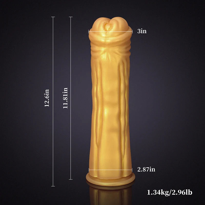 12.6Inch Super Thick Gold Silicone Horse Dildo With Large Suction Cup