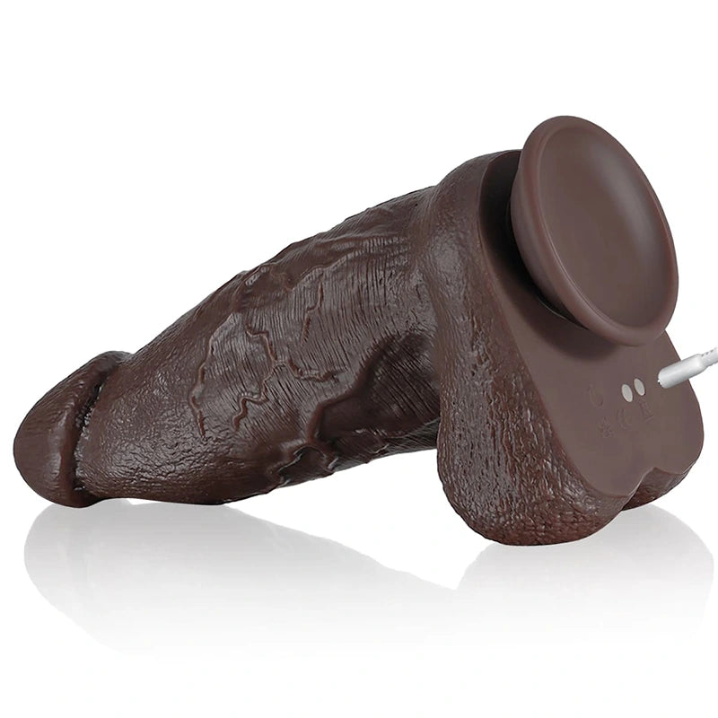 9.25" Thick Black Silicone Vibrating Dildo with 10 Frequencies