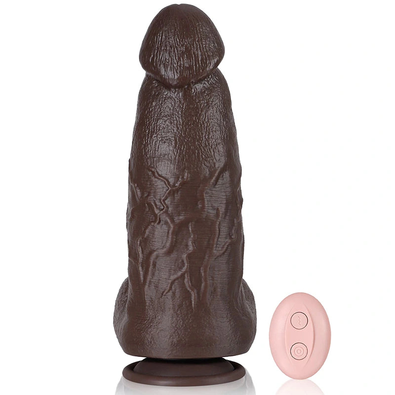 9.25" Thick Black Silicone Vibrating Dildo with 10 Frequencies
